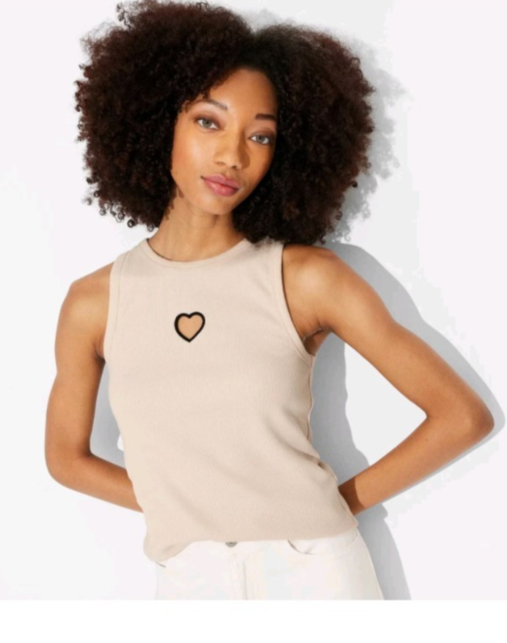 Womens Tank Top Heart Cutout Small Light Taupe Soft Girl Kawaii Romantic